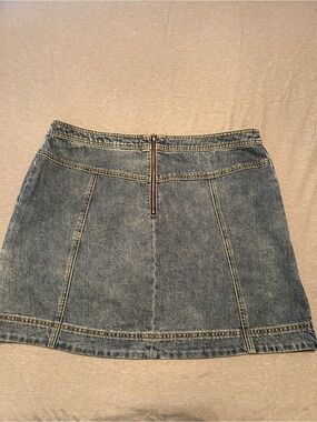 CAbi Blue Denim Mini Skirt with Exposed Back Zip